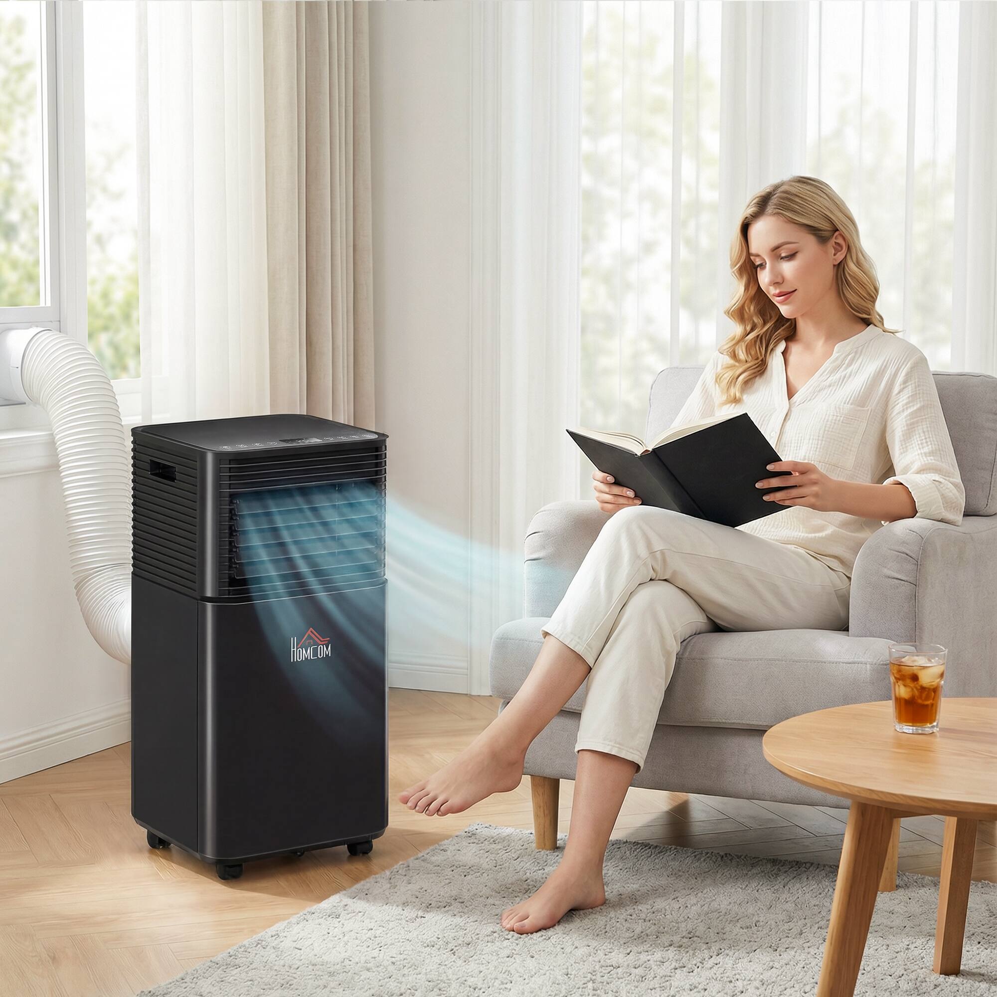 Alt View 1. Homcom - BTU Portable Air Conditioner with Dehumidifier, Cooling Fan, Sleep, Remote, 24H Timer - Black.