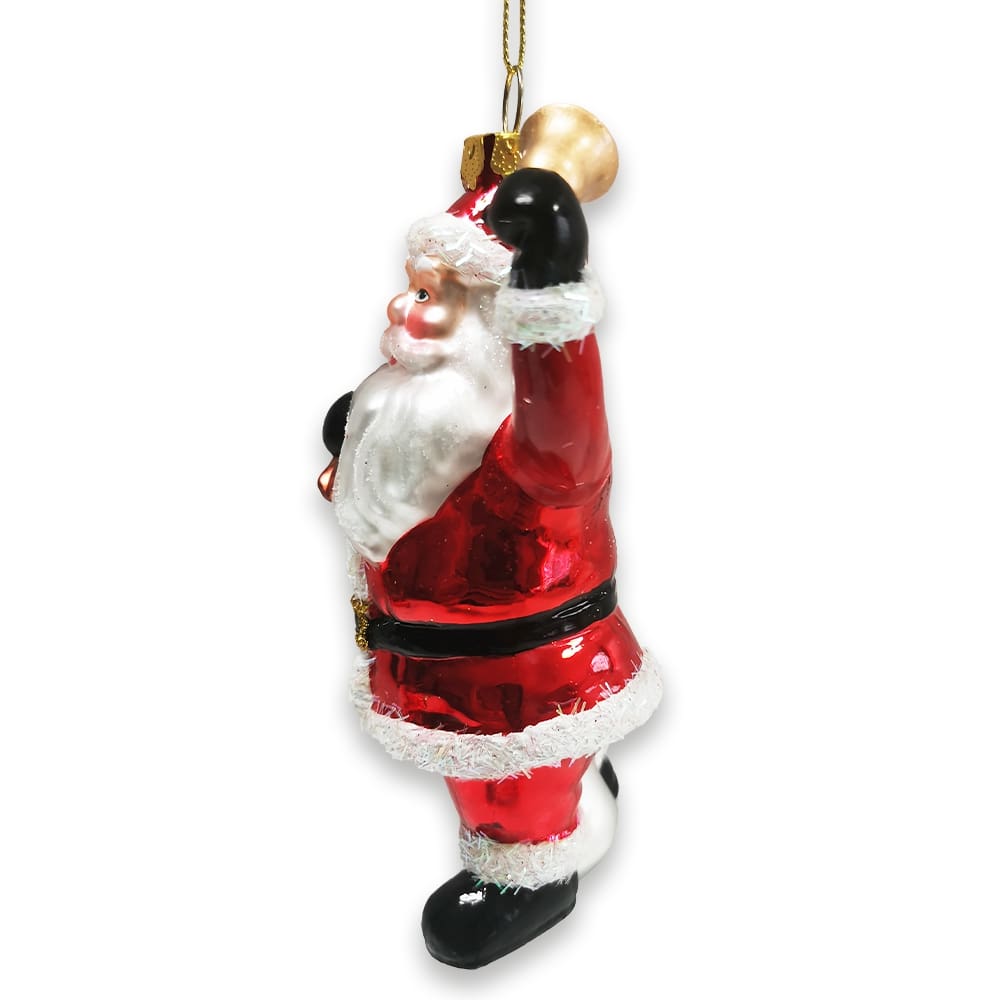 Left. OrnamentallyYou - Festive Delivery Santa Claus Coming to Town Glass Christmas Ornament - Multi-colored.