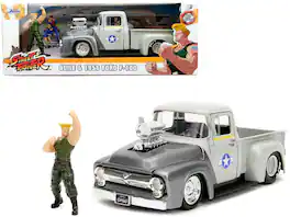 1956 Ford F-100 Pickup Truck Tan & Gray Met. and Guile Figure "Street Fighter" Video Game 1/24 Model Car by Jada