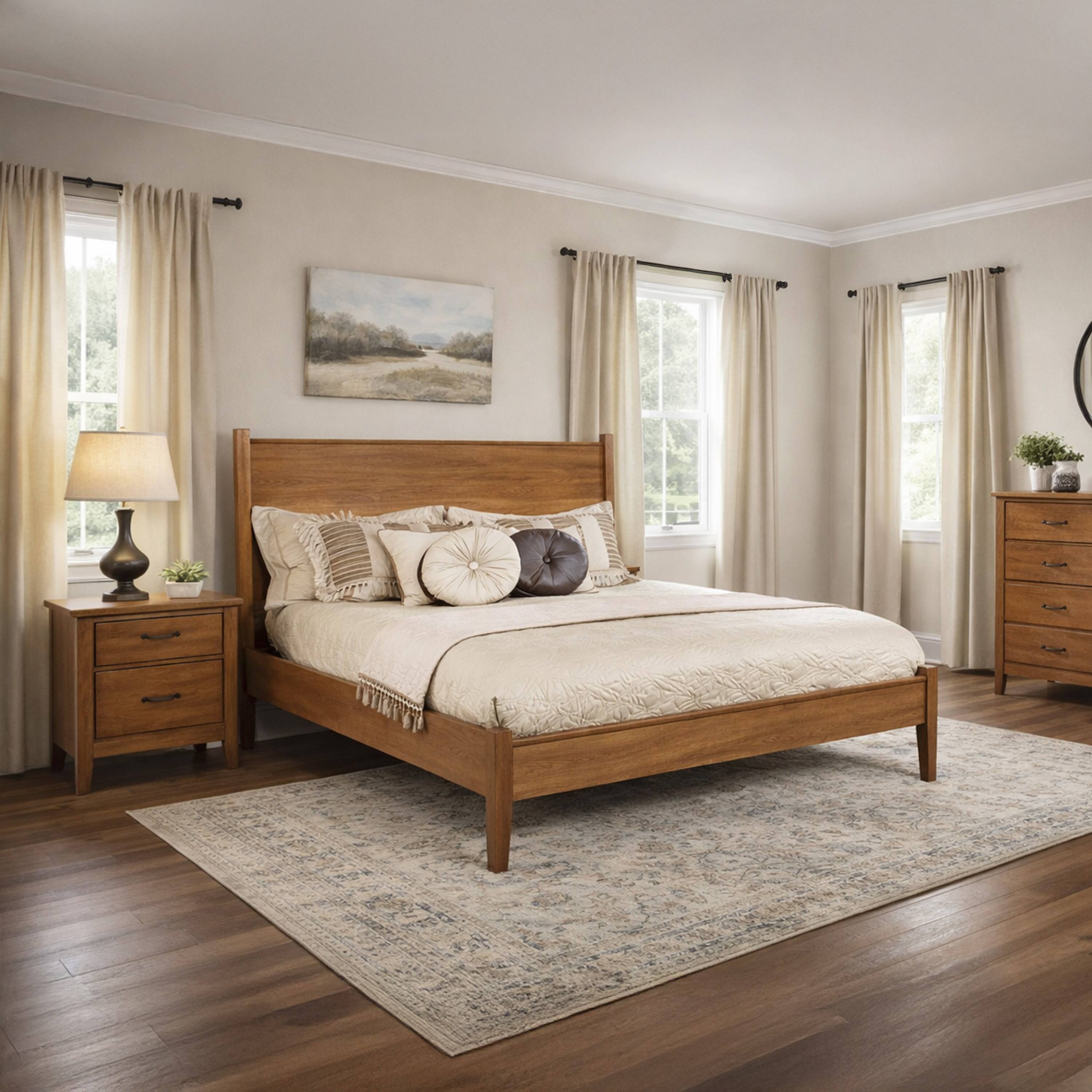 Alt View 6. Manhattan Lane - Wooden Eastern King Size Bed with Panel Headboard, Oak Brown - Brown.