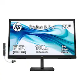 HP - Series 3 Pro 22" FHD VA Monitor, Anti-Glare, Flicker Free, VESA Mount, HDMI, VGA & DKZ Hub - Black