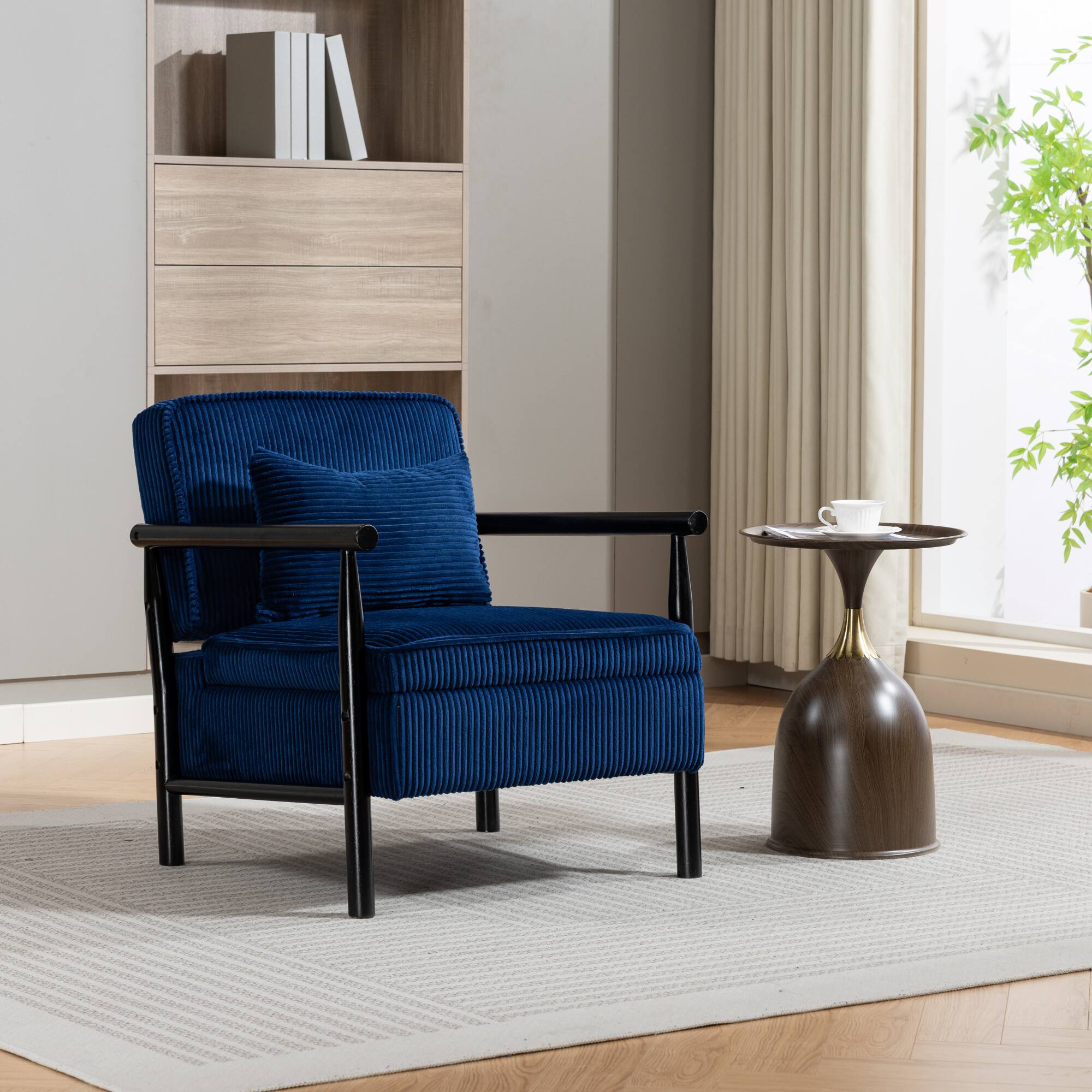 Angle. GOODSILO - Modern Upholstered Accent Armchair with Hidden Storage and Waist Support Cushion for Living Room Bedroom - Antique Blue.