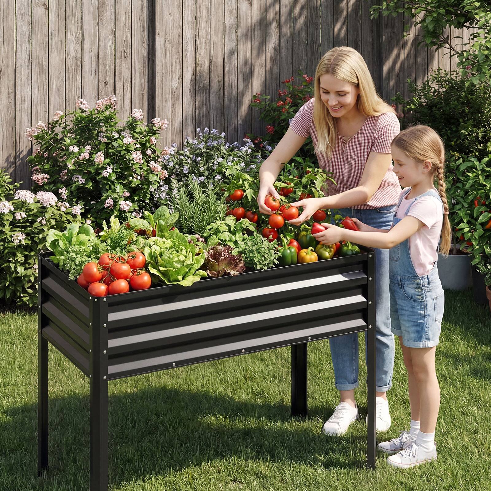 Alt View 3. Costway - Costway 1 PCS Raised Garden Bed with Legs, Electro-Coating Metal Large Elevated Planter Box - Black.