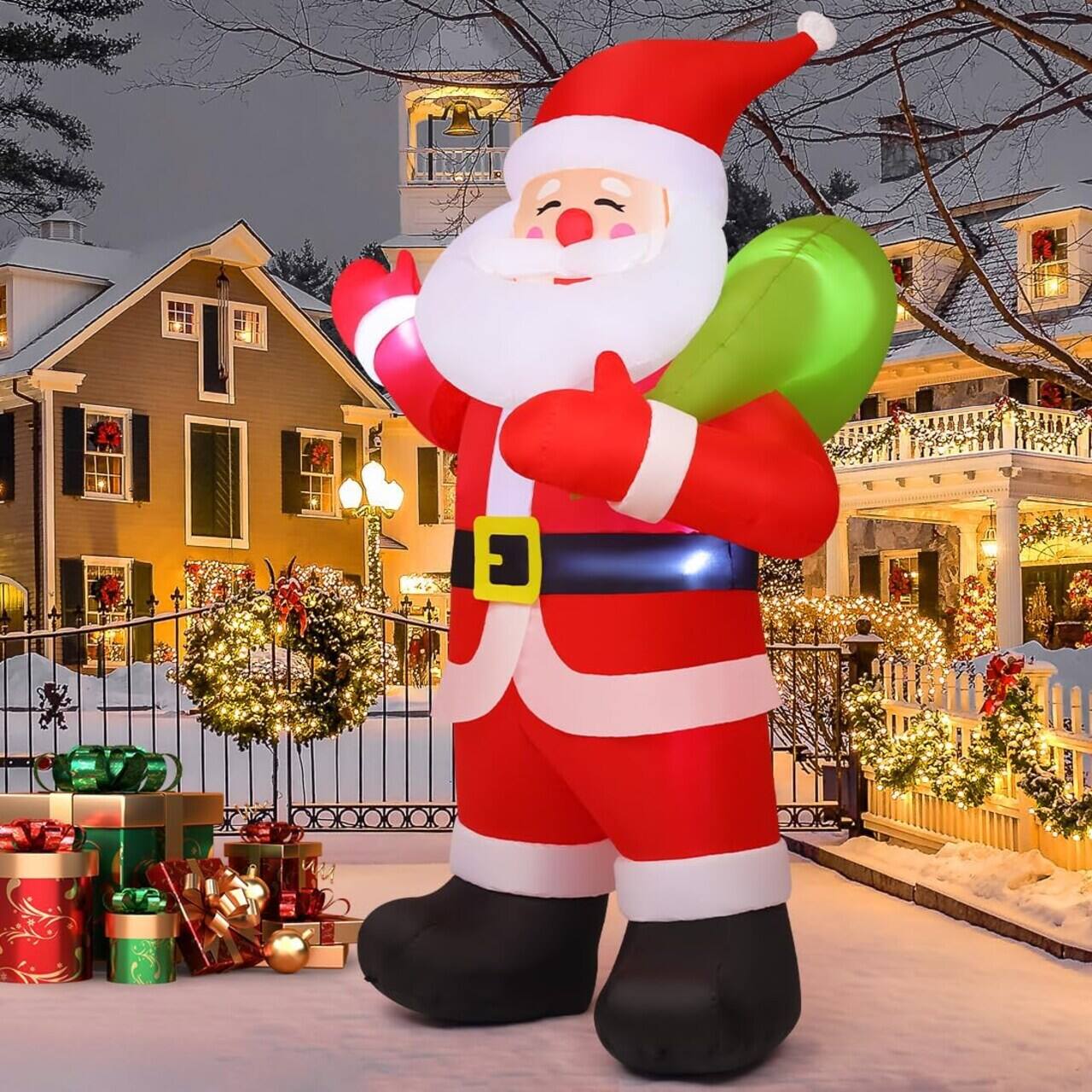 Left. GOOSH Inflatables - GOOSH 9 FT Christmas Inflatables Santa Claus Animated Giant with LED Lights - Red.