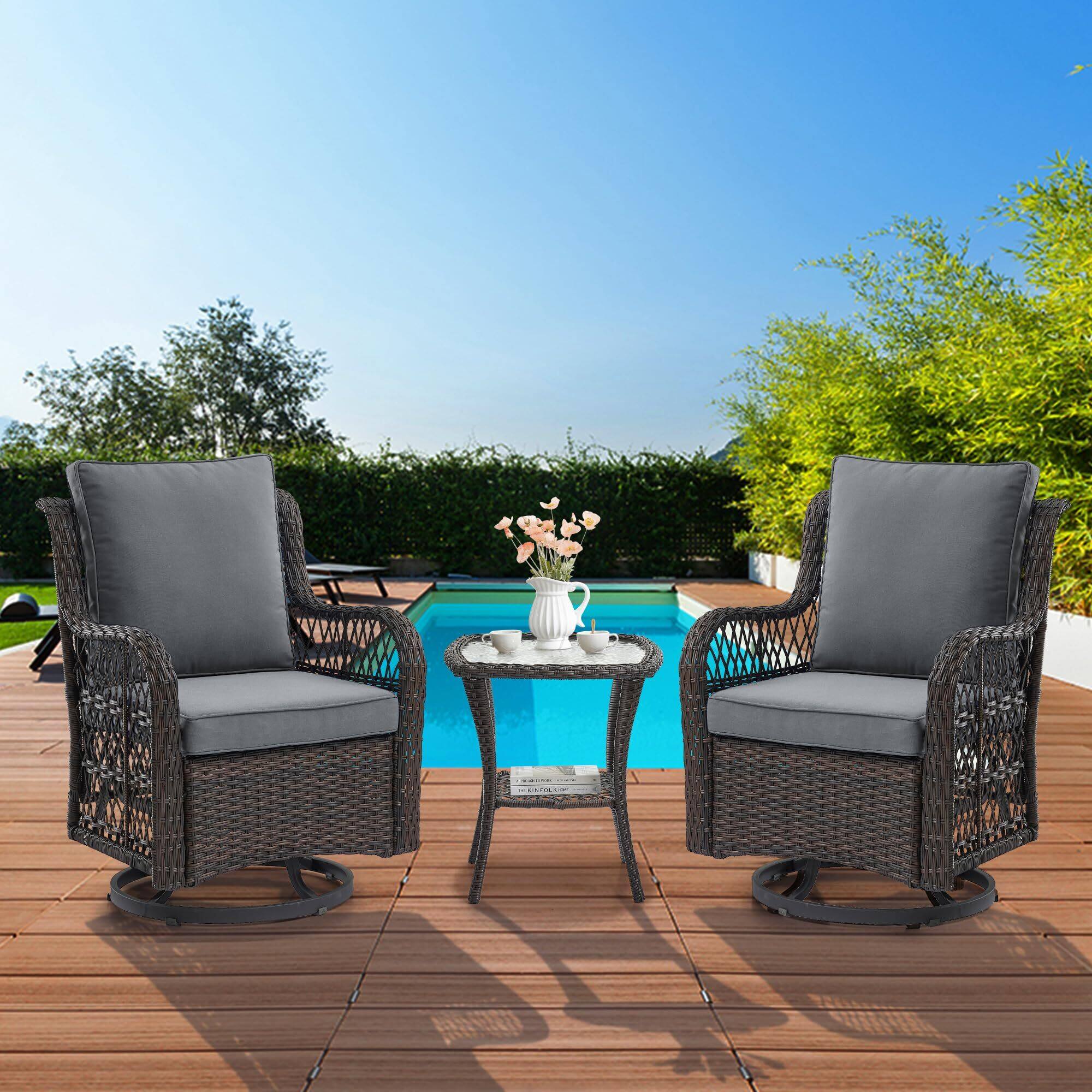 Babevy 3 Pieces Outdoor Swivel Rocker Chair Set of 2 with Small Side ...