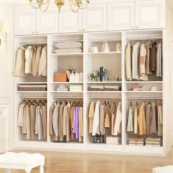 Aheaplus 100 Inch Large Closet System Set of 4, Freestanding Wardrobe System with 8 Hanging Rods and Shelves, Easy Assembly White