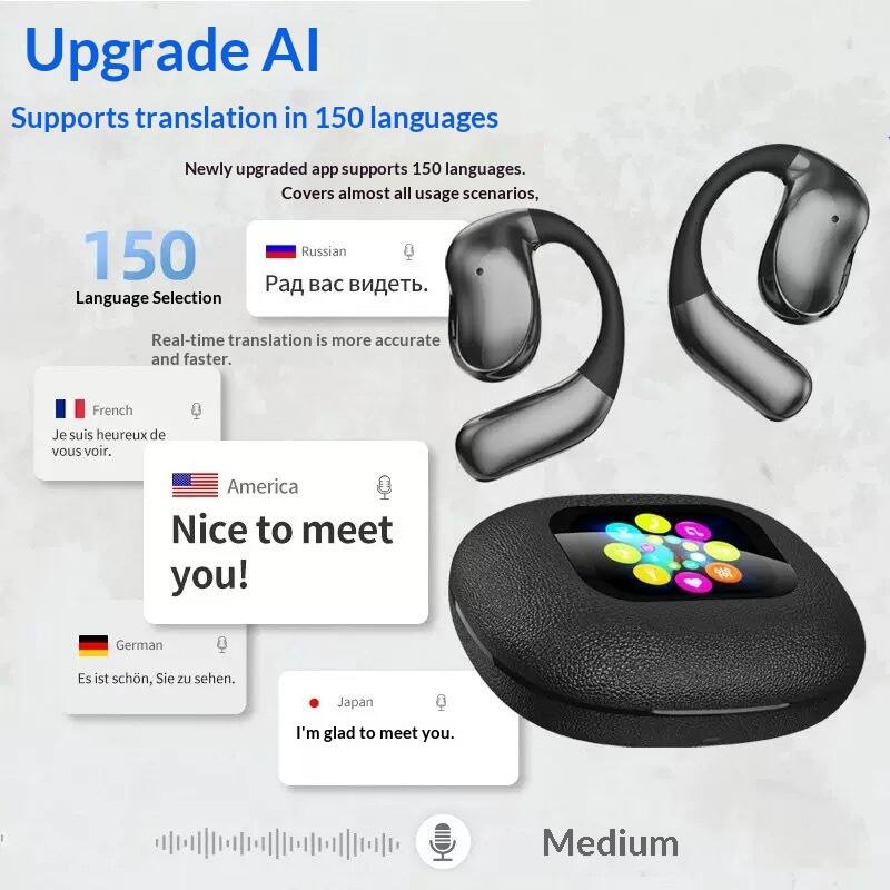 Upgrade AI  
Supports translation in 150 languages  

Newly upgraded app supports 150 languages. Covers almost all usage scenarios.  

150  
Language Selection  
Real-time translation is more accurate and faster.  

Russian  
Рад вас видеть.  

French  
Je suis heureux de vous voir.  

America  
Nice to meet you!  

German  
Es ist schön, Sie zu sehen.  

Japan  
I'm glad to meet you.  

Medium