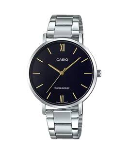 Casio - Women’s Black Dial Stainless Steel Bracelet Watch - LTP-VT01D-1BUDF - Silver