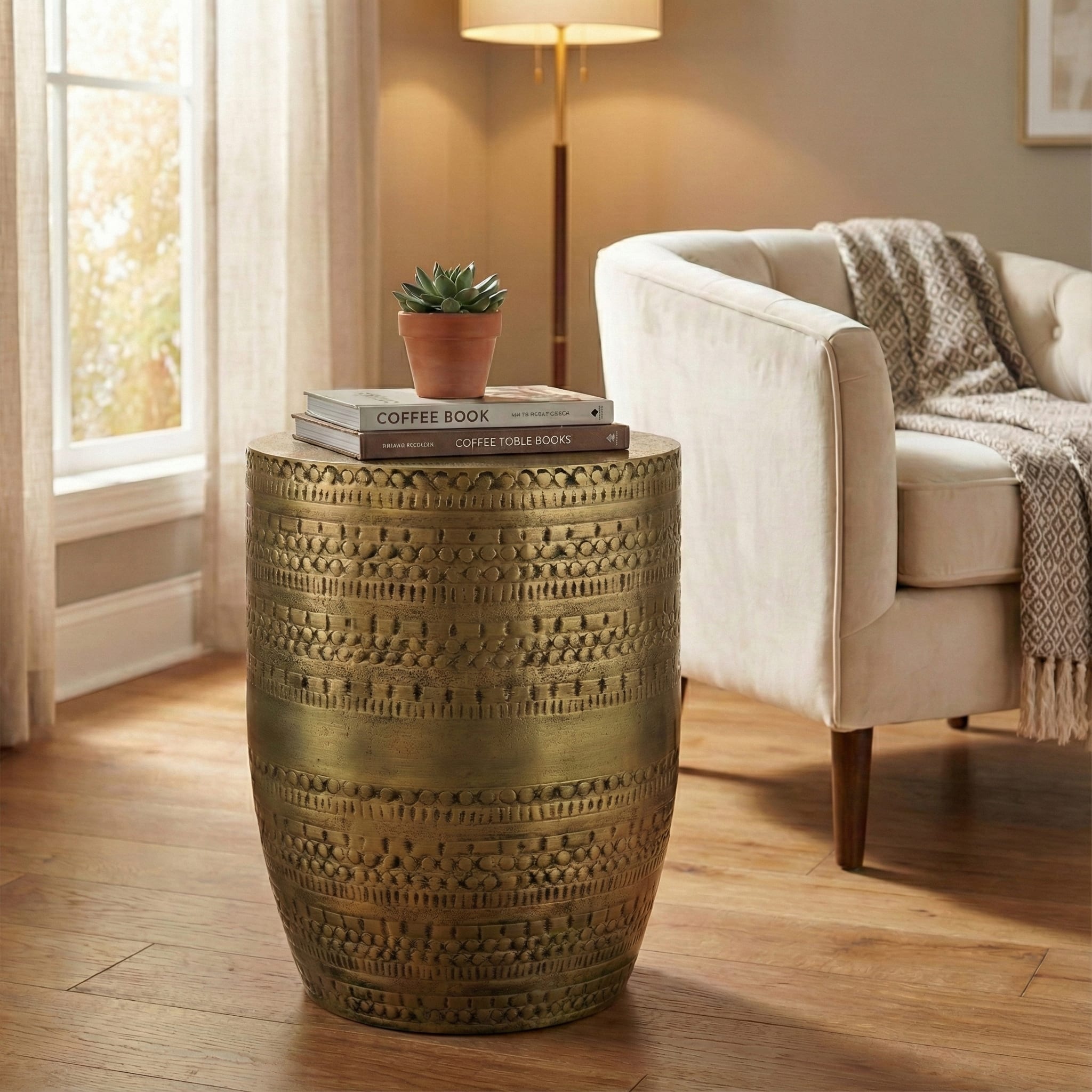 Simpli Home - Johnsen 15 inch Wide Metal Drum Accent Table - Burnished Gold