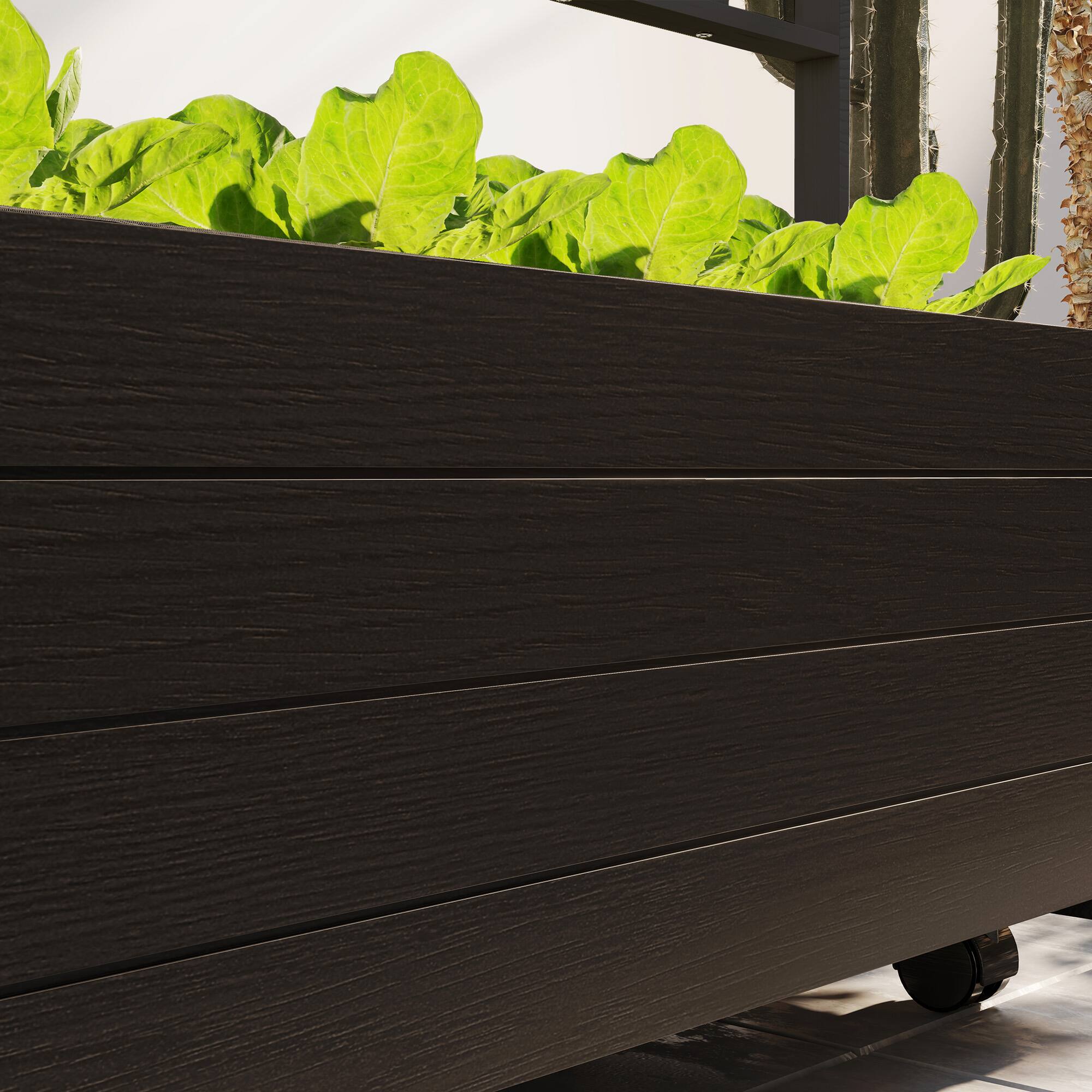 Alt View 7. Outsunny - Raised Garden Bed with Trellis and Wheels, Outdoor Wooden Elevated Planter Box - Black.