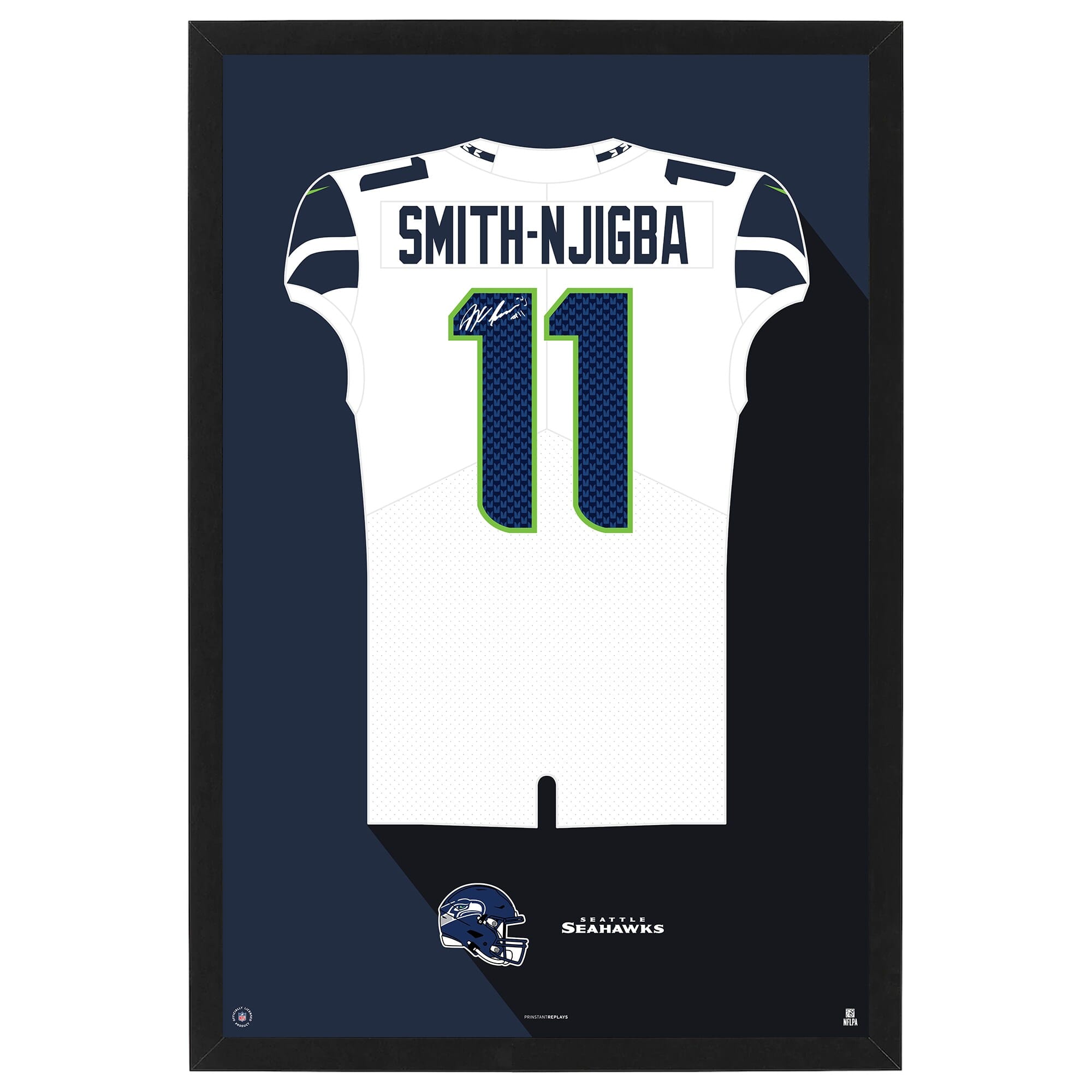 Sporticulture - Jaxon Smith-Njigba Seattle Seahawks Away Jersey Framed Art Print - White