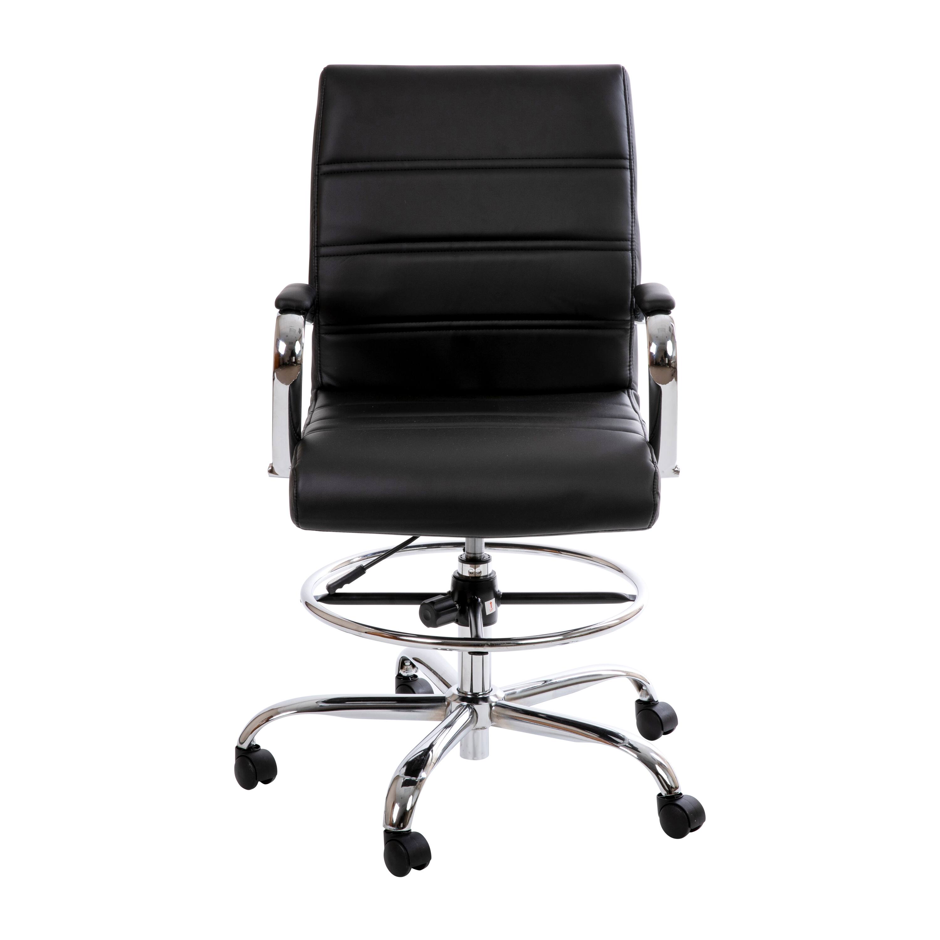 Alt View 7. Emma + Oliver - Mid-Back LeatherSoft Drafting Chair with Adjustable Foot Ring and Chrome Base - Black.