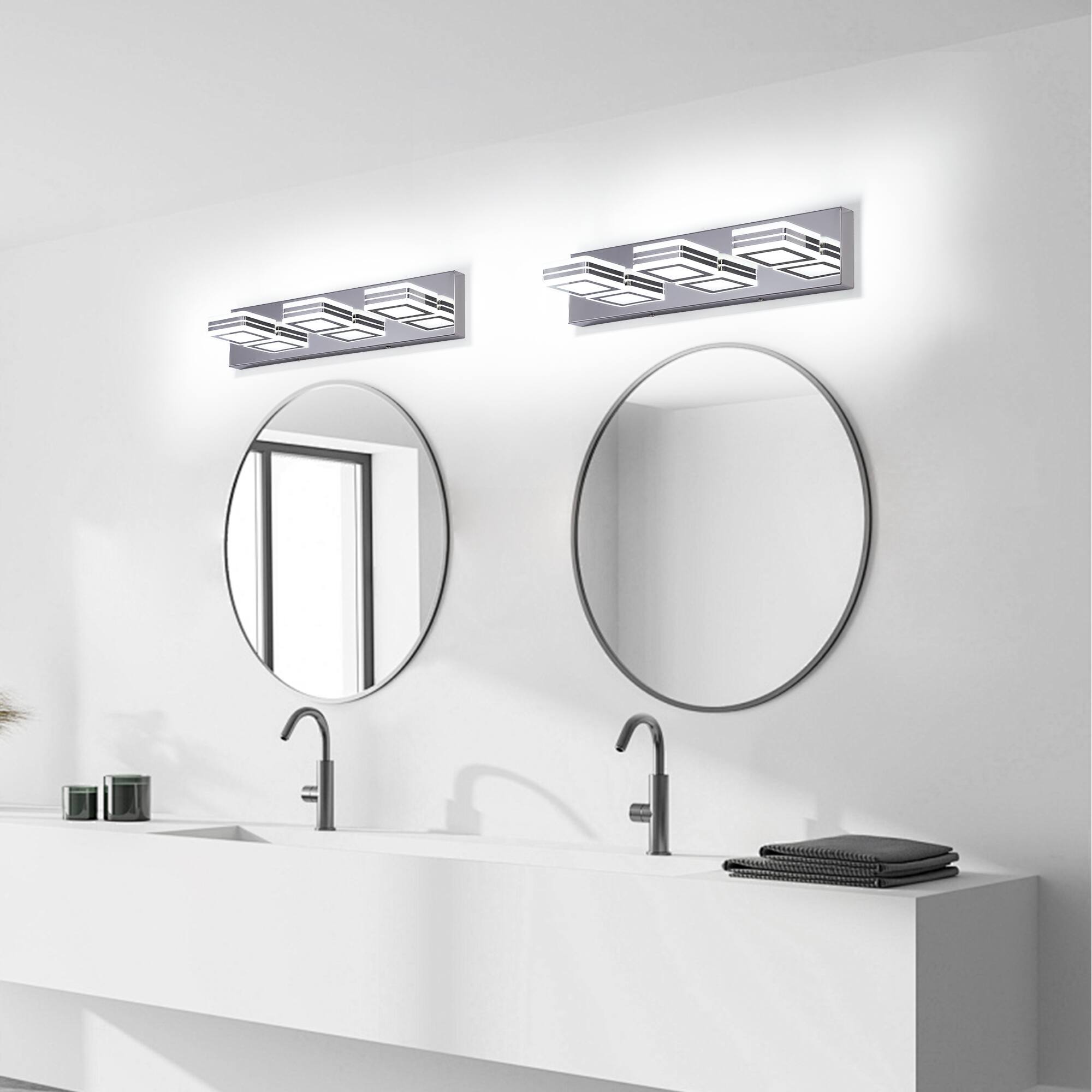 Back. HOMLUX - 19.69 in. 3 Lights Chrome LED Vanity Light Bar Vanity Accent Lighting Fixtures and Metal Wall Sconces with Acrylic Shade.