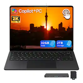 Microsoft - 13.8" Touch Laptop, Snapdragon X Elite CPU, 32GB RAM,1TB SSD+1TB Dock Set,Backlit,Copilot+PC,Win 11 - Black