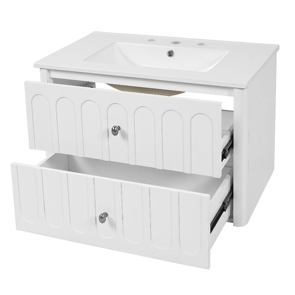 Alt View 8. Loheer - Loheer 30 inch floating bathroom vanity White Wall Mounted Cabinet with Ceramic Sink - White.