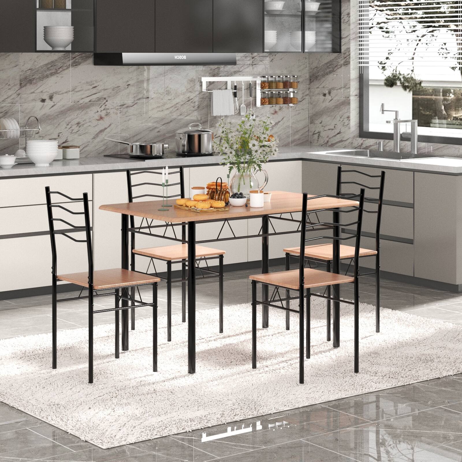 Alt View 8. Ecooso - 5-Piece Counter Height Table Set with 4 Chairs, Bar Dining Table Set for Kitchen or Dining Room - White+Gold.