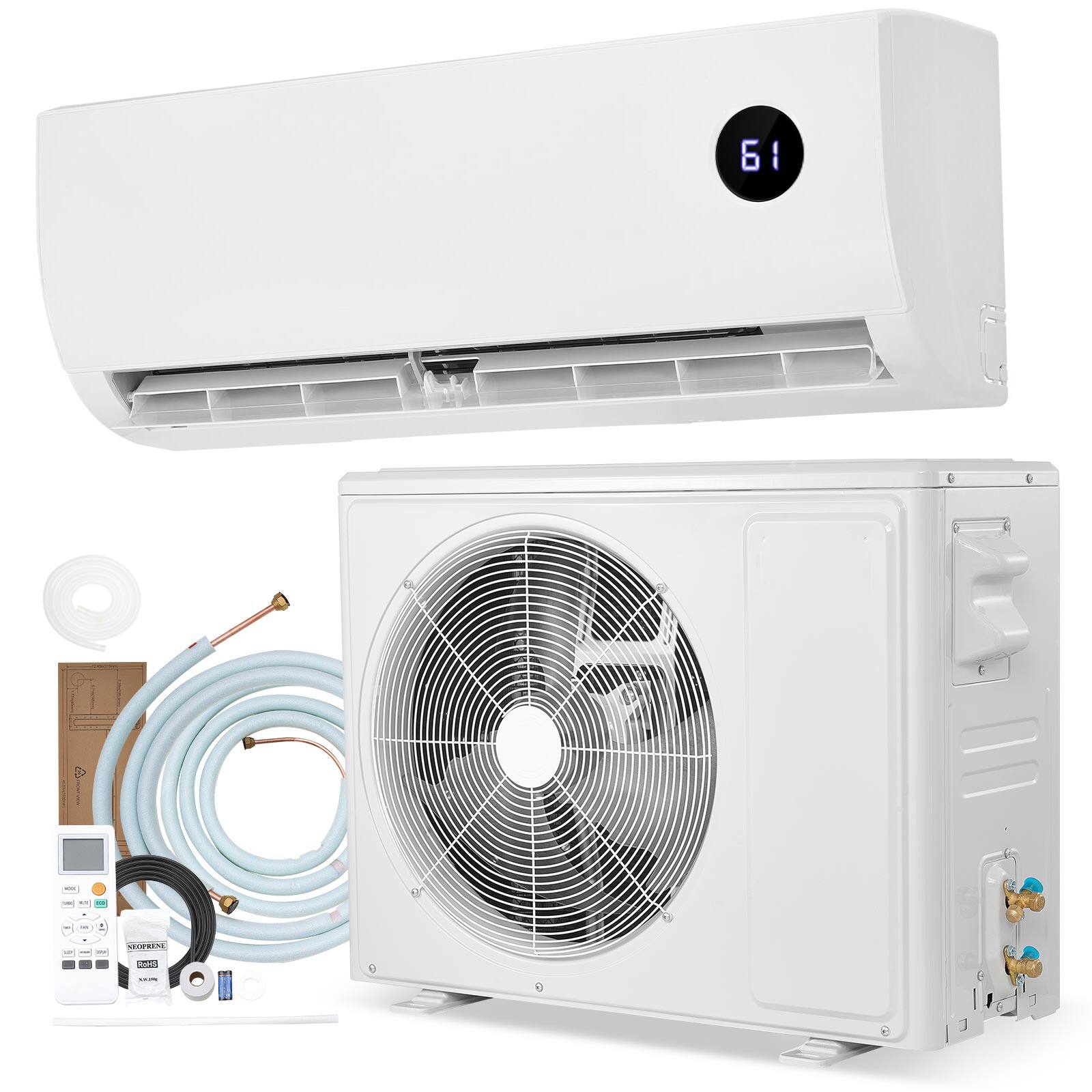 Back. Loheer - Loheer 12000 BTU Mini Split AC and Heater, 230V 19 SEER2 Ductless Heat Pump Inverter System for 750 Sq Ft Home Office.