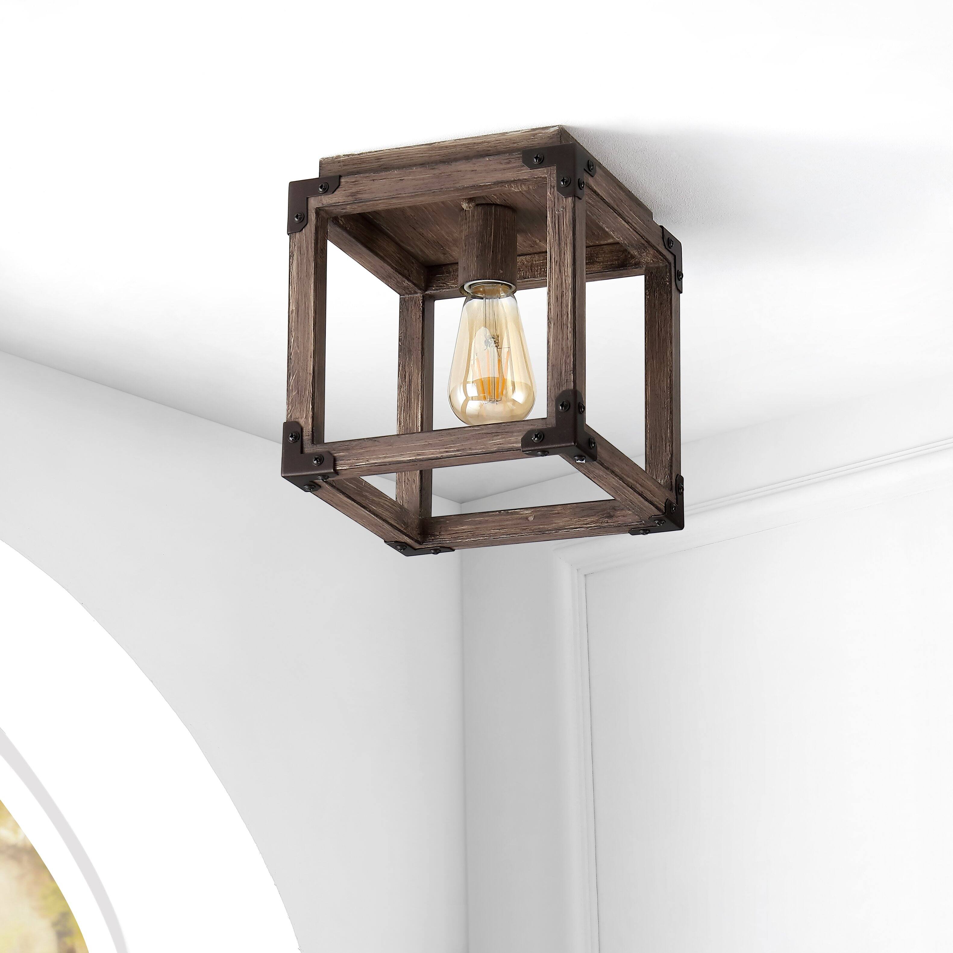 Alt View 4. Jonathan Y - Magnolia 8" Iron Rustic Farmhouse LED Flush Mount, Brown - Brown.