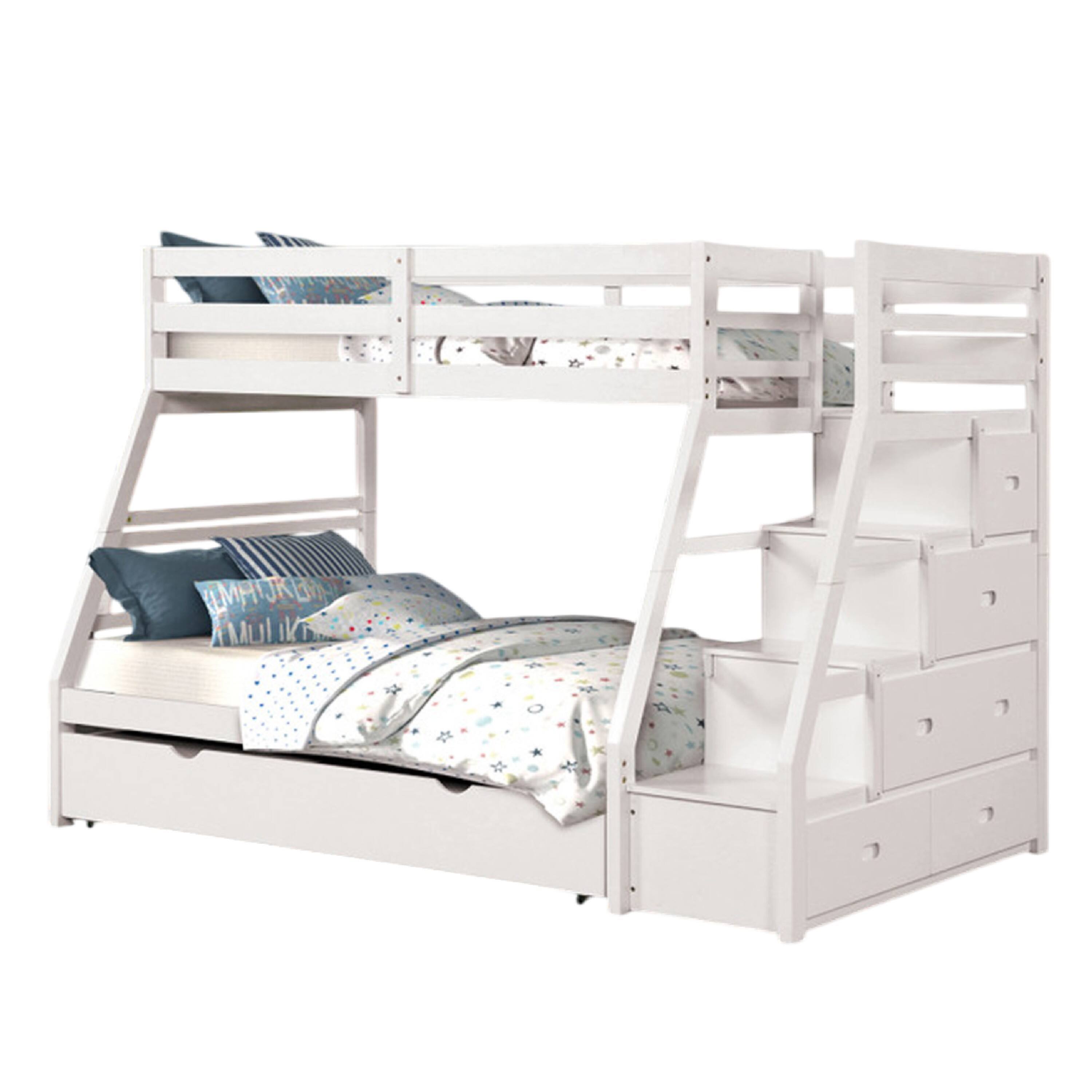 Alt View 1. Manhattan Lane - Ellon Twin over Full Bunk Bed, White Solid Wood, Storage Drawers - White.
