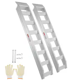 VEVOR - Aluminum Ramps, 6800 lbs, Heavy-duty Ramps with Top Hook Attaching End, Universal Loading Ramp for Motorcycle, Tractor - Silver