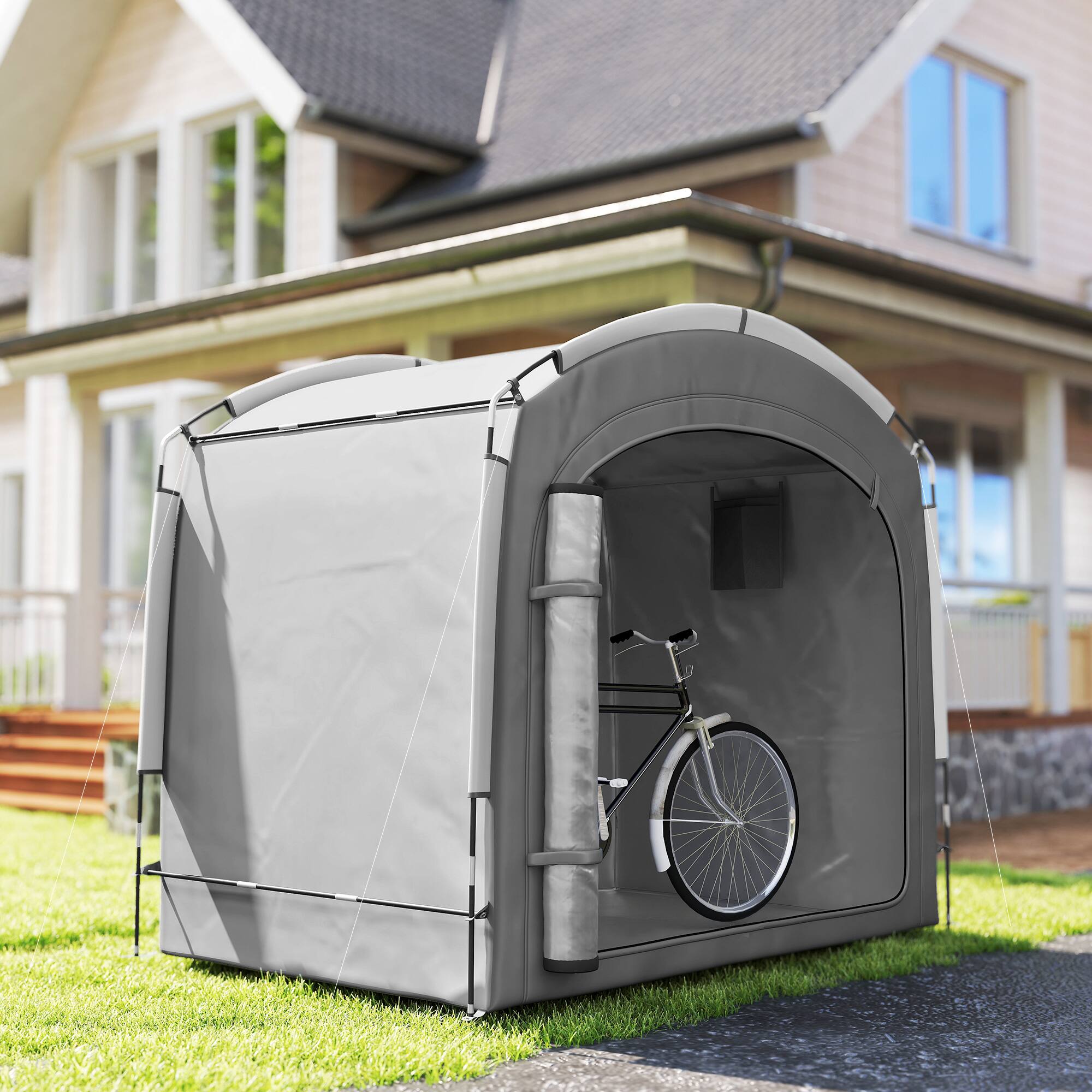 Alt View 7. Outsunny - Storage Shed Tent, Portable and Waterproof with 210D Oxford Fabric and Carry Bag for 3-4 Bicycles - Dark Gray.