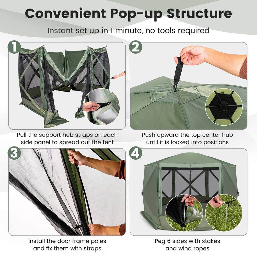 Pvc Pop Up Structure Costway 11.5 X 11.5 FT 6 Sided Pop up Screen House Tent With 2 Wind ...