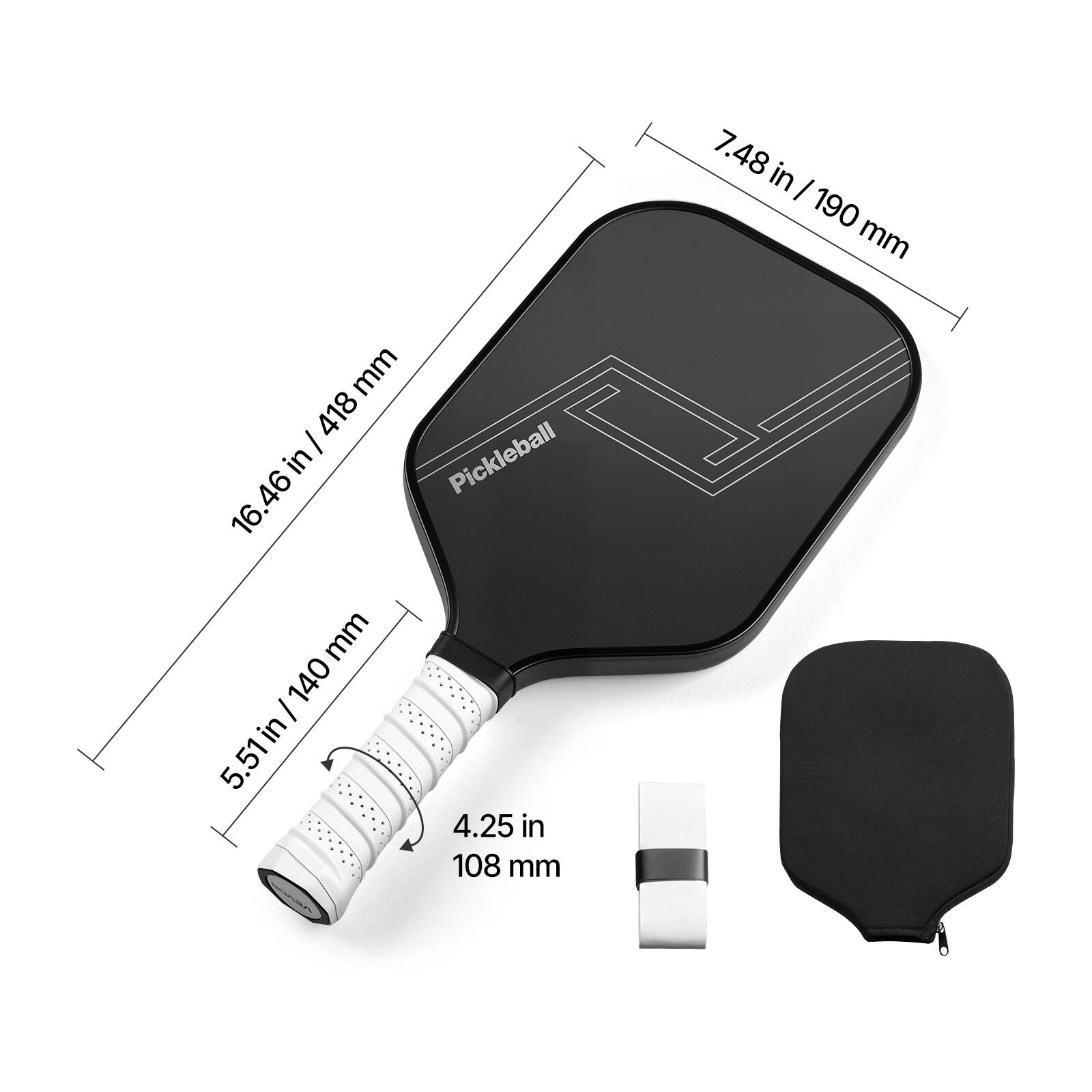 - 7.48 in / 190 mm
- 16.46 in / 418 mm
- 5.51 in / 140 mm
- 4.25 in / 108 mm