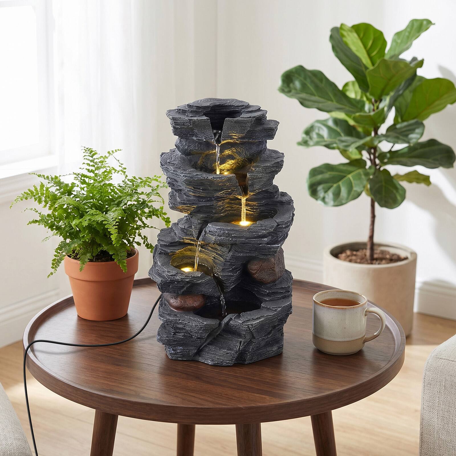 Alt View 3. Costway - Costway 18" H Outdoor Water Fountain 5-Tier Tabletop Cascading Rock Waterfall Feature - Gray.