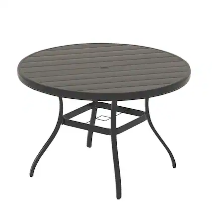Front. Mondawe - 41" Outdoor Round Patio Dining Table with Umbrella Hole - Black.