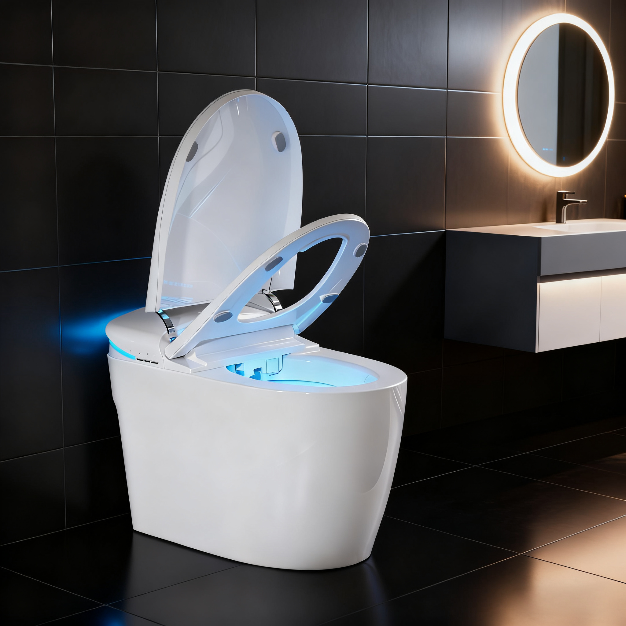 Dyonery - Premium Smart Toilet - Built-in Water Tank, Voice Control, Spray Aromatherapy, Feminine Wash Function - White