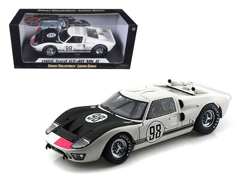 1966 Ford GT-40 MK 2 #98 1/18 Diecast Car Model by Shelby Collectibles - White