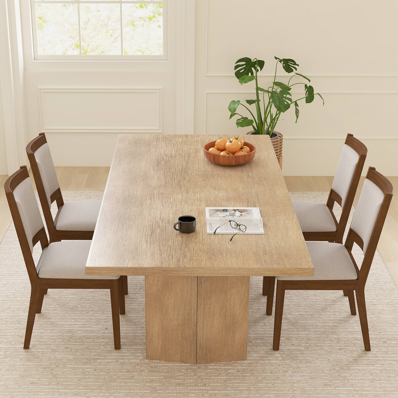 Alt View 3. Gymax - Gymax Modern Dining Chair Set of 4 Upholstered Kitchen Chair w/ Padded Backrest & Seat - Brown, Beige.