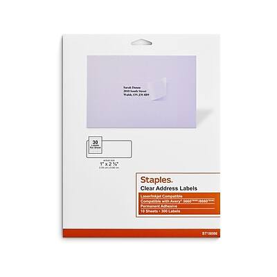 "Staples - Laser/Inkjet Address Labels, 1"" x 2 5/8"", 30 Labels/Sheet, 10 Sheets/Pack, 300 Labels/Box (ST18086-CC) - Clear" price history on PriceWatchPro