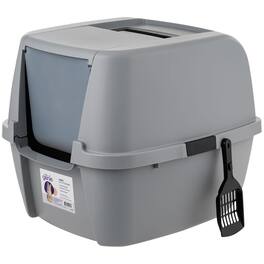 Litter Genie - Covered Cat Litter Box with Front Door Flap Scoop with Handles - Gray/Black