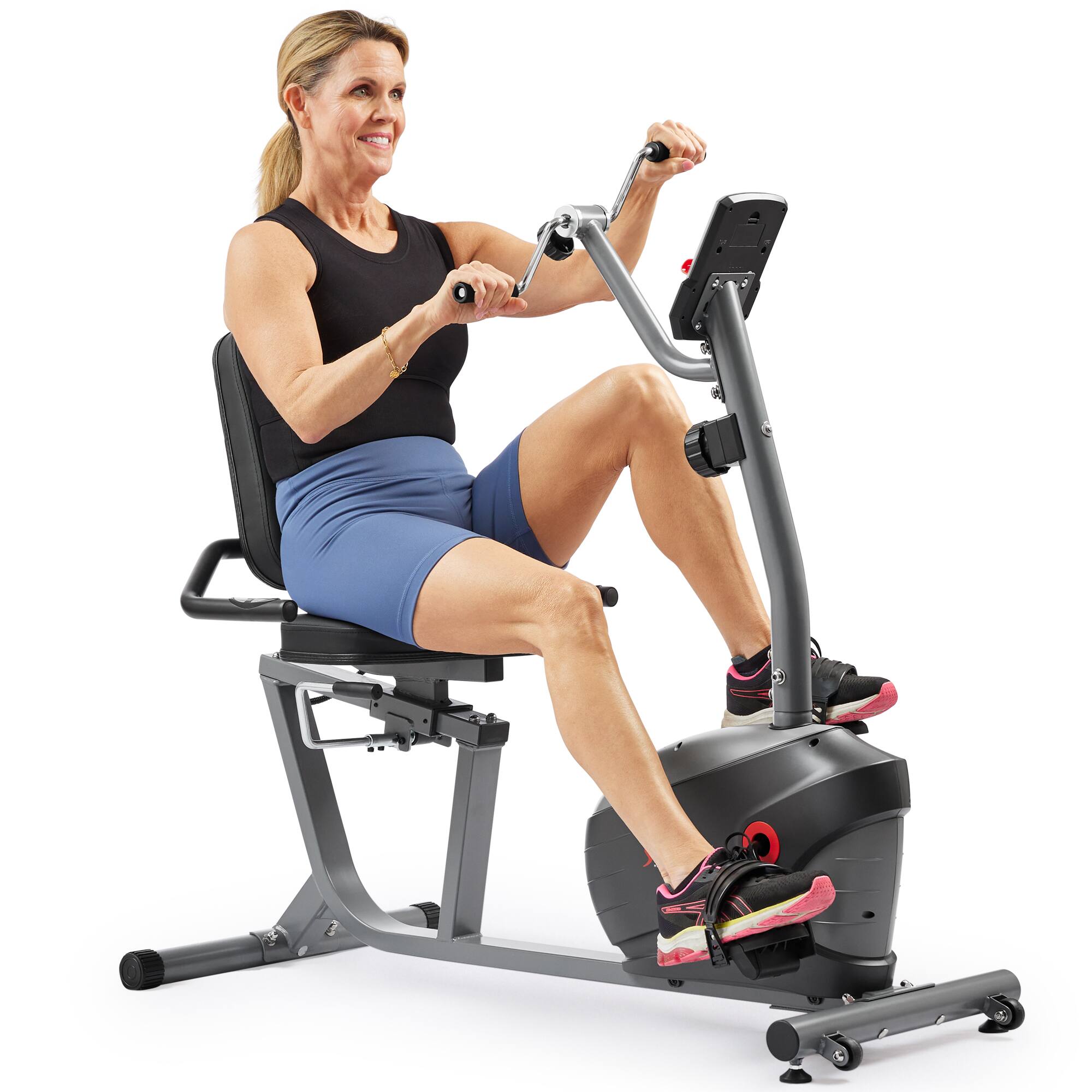 Front. Sunny Health & Fitness - Smart Magnetic Recumbent Bike - Grey.
