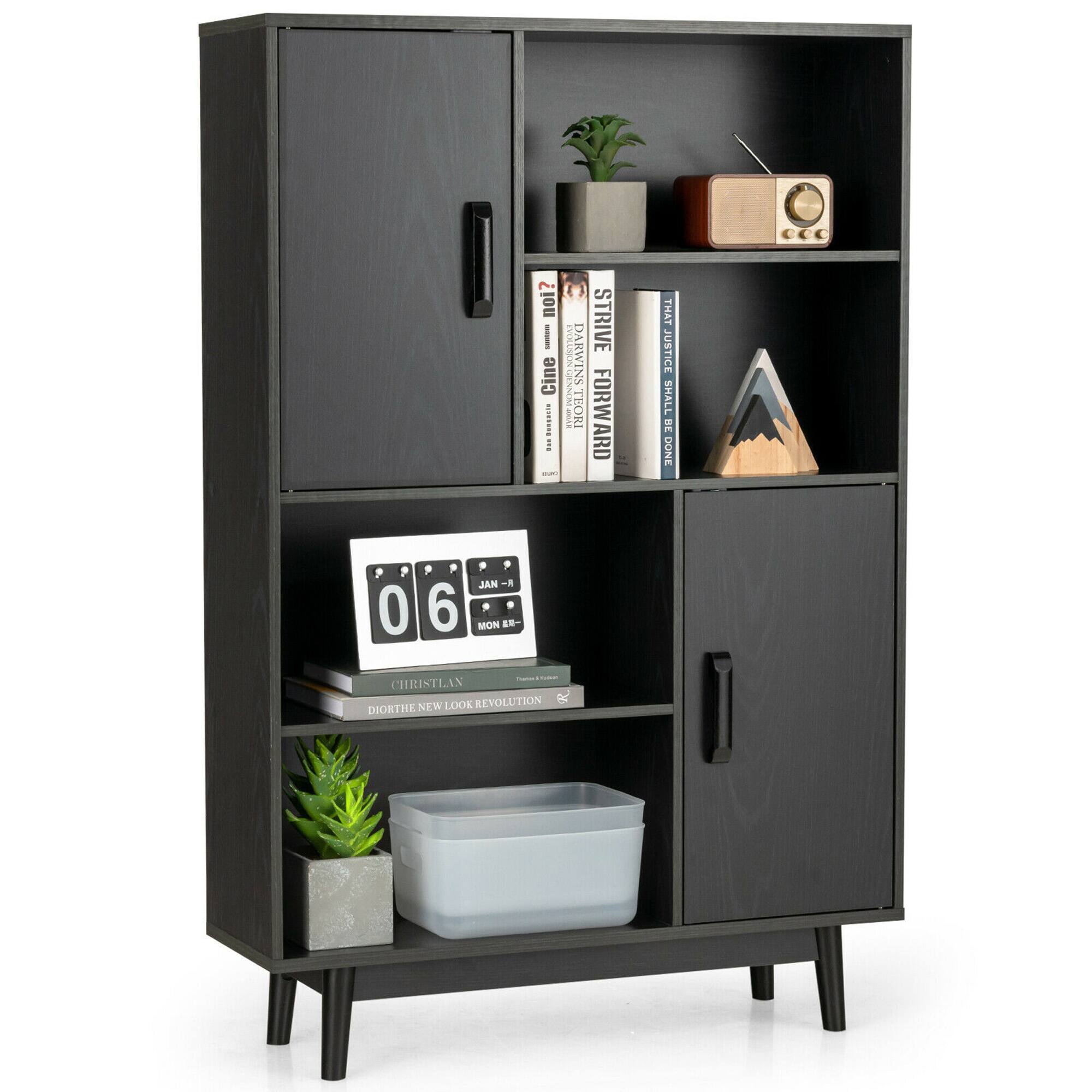 Costway - Sideboard Storage Cabinet Bookshelf Cupboard w/Door Shelf - Black