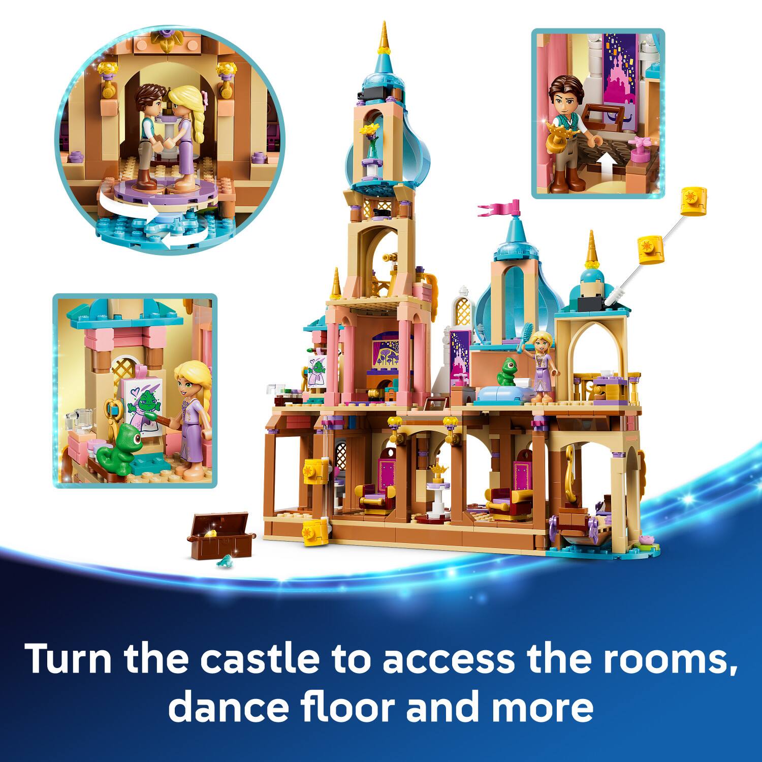 Turn the castle to access the rooms, dance floor and more
