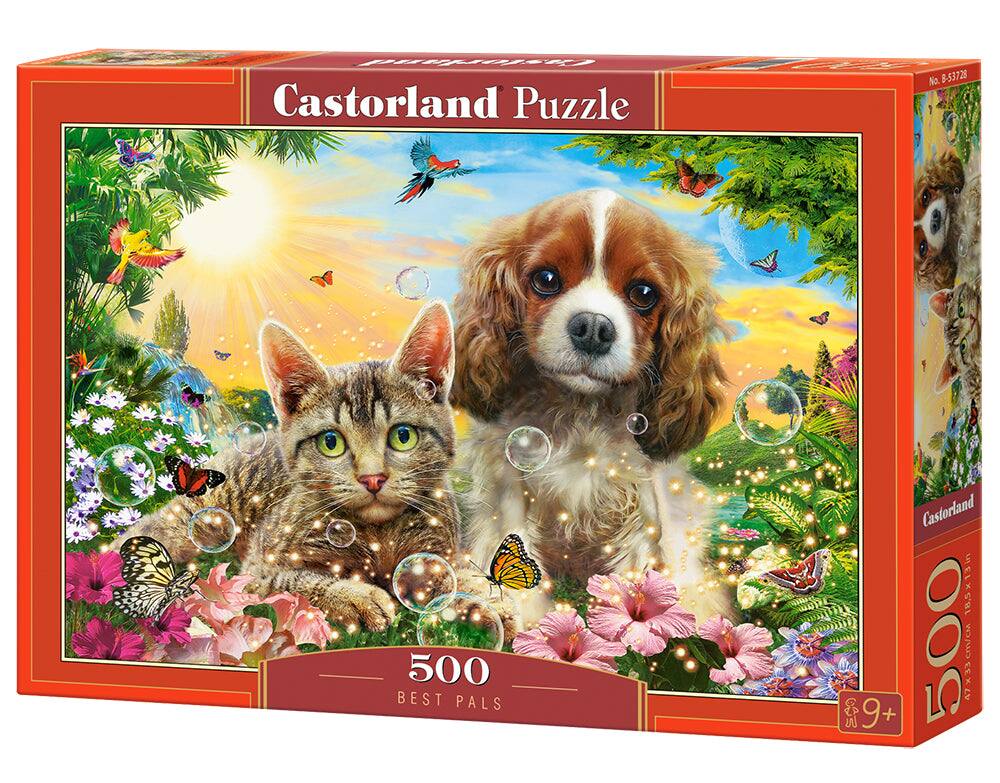 Castorland - 500 Piece Jigsaw Puzzle, Best Pals, Cats and Dogs, Animal puzzles, sweety Puppy and Kitten, B-53728 - Red