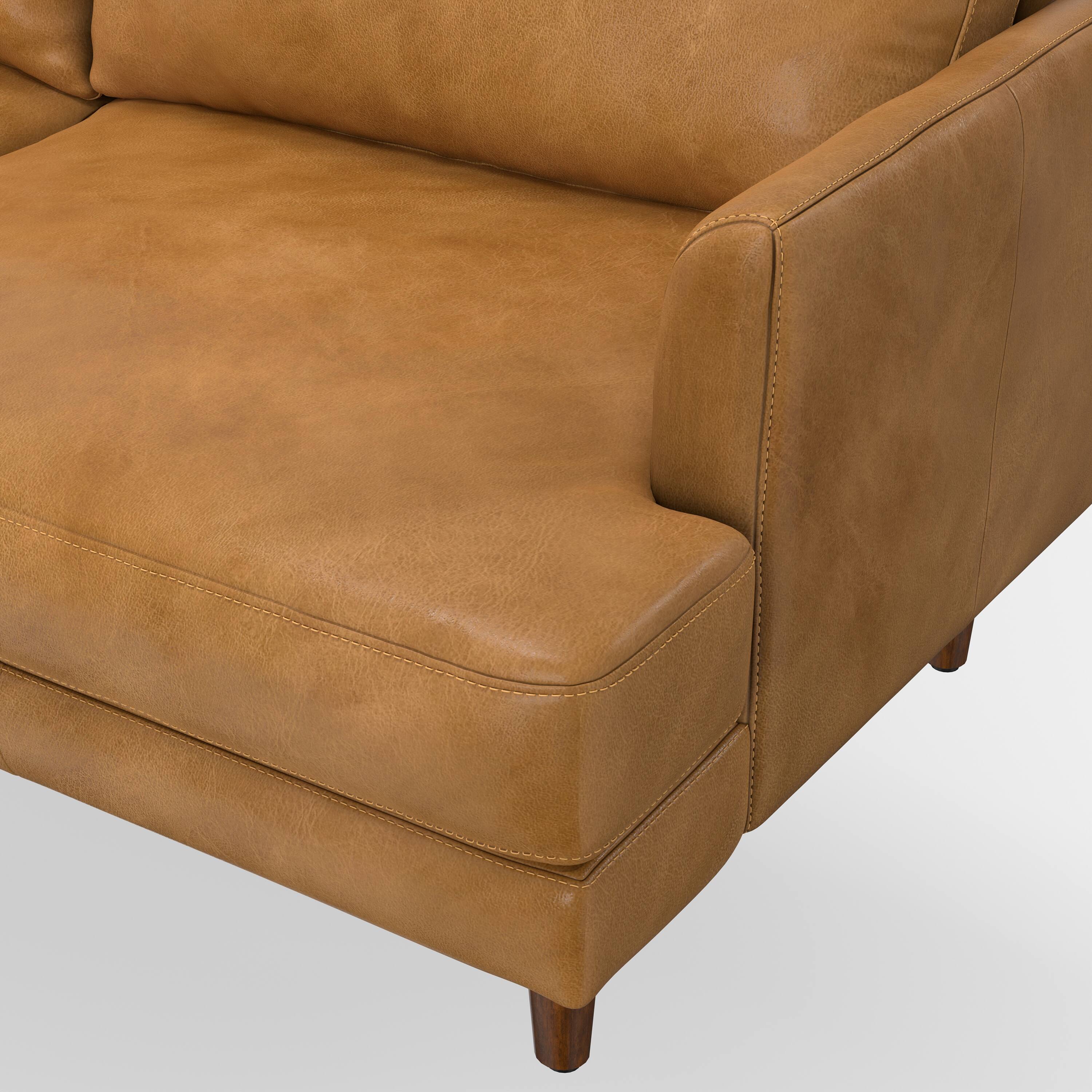 Alt View 1. Simpli Home - Livingston 76 inch Wide Mid-Century Modern Sofa in Sienna Top Grain Genuine Leather - Sienna.