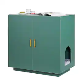VEVOR - Cat Litter Box Enclosure, 31.5 in Hidden Litter Box Cabinet,Wooden Indoor Cat Washroom with Ventilated Holes,Double-Door - Green