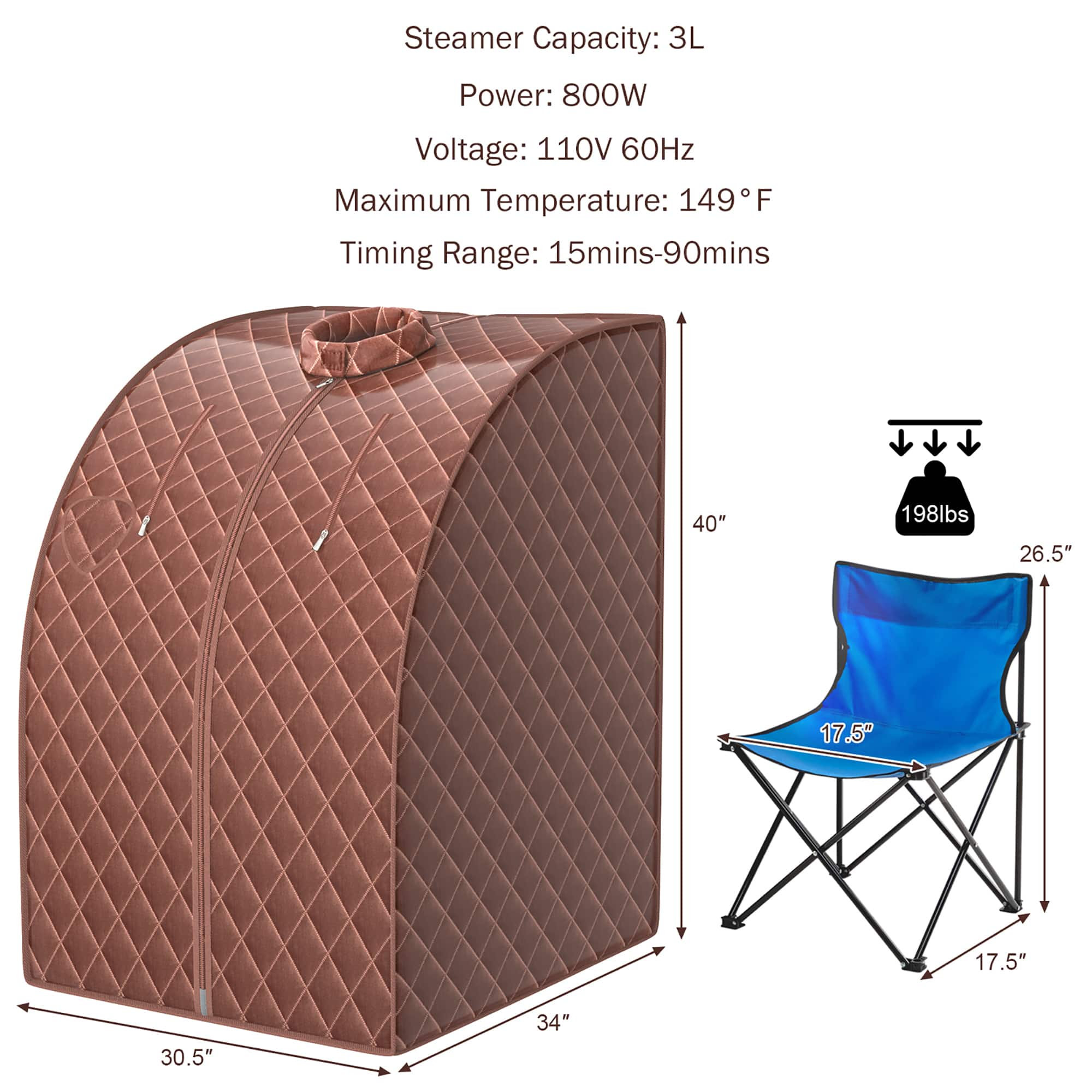 Costway 9-gear Adjustable Temperature Portable Steam Sauna w/ Herbal ...