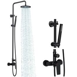 Dazzed Corner - Wall Mount Outdoor Shower Kit, Single Handle Brass Valve with 8” Rain Head & Handheld - Matte Black