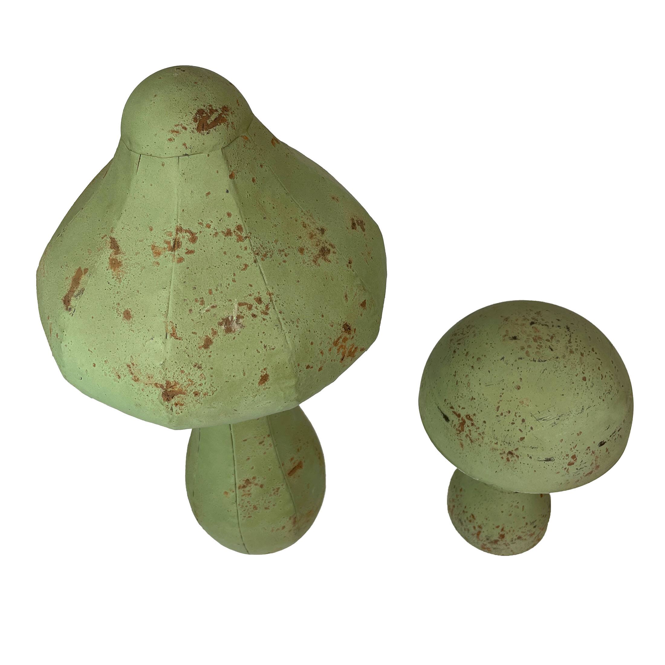 Alt View 1. Zeckos - Set of 2 Green Metal Mushrooms, Indoor Outdoor Rustic Garden Decor, 9” & 16” - Dark Green.