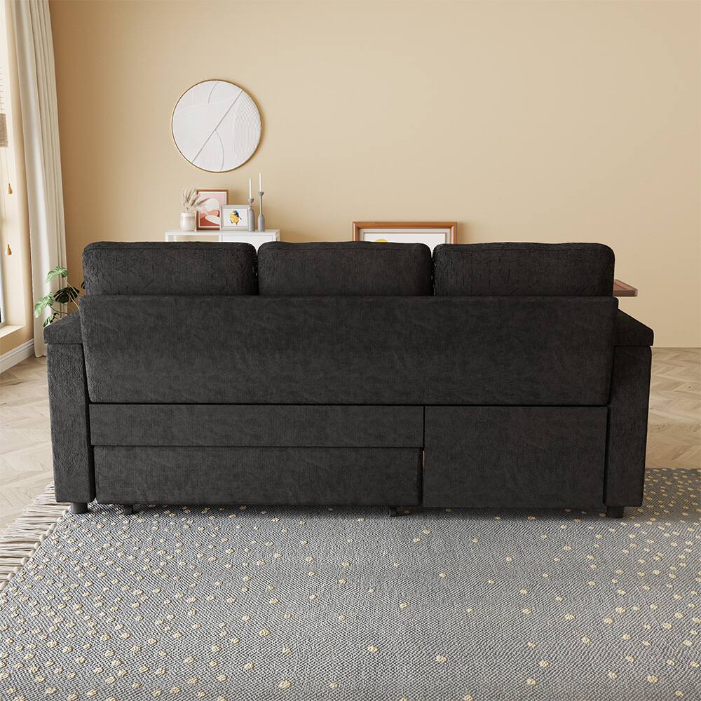 Alt View 1. Anysun - 83" Chenille Fabric Foldable Sofa Bed with Electric Recliner, Adjustable Backrest, Table Board, Armrest Storage - Black.