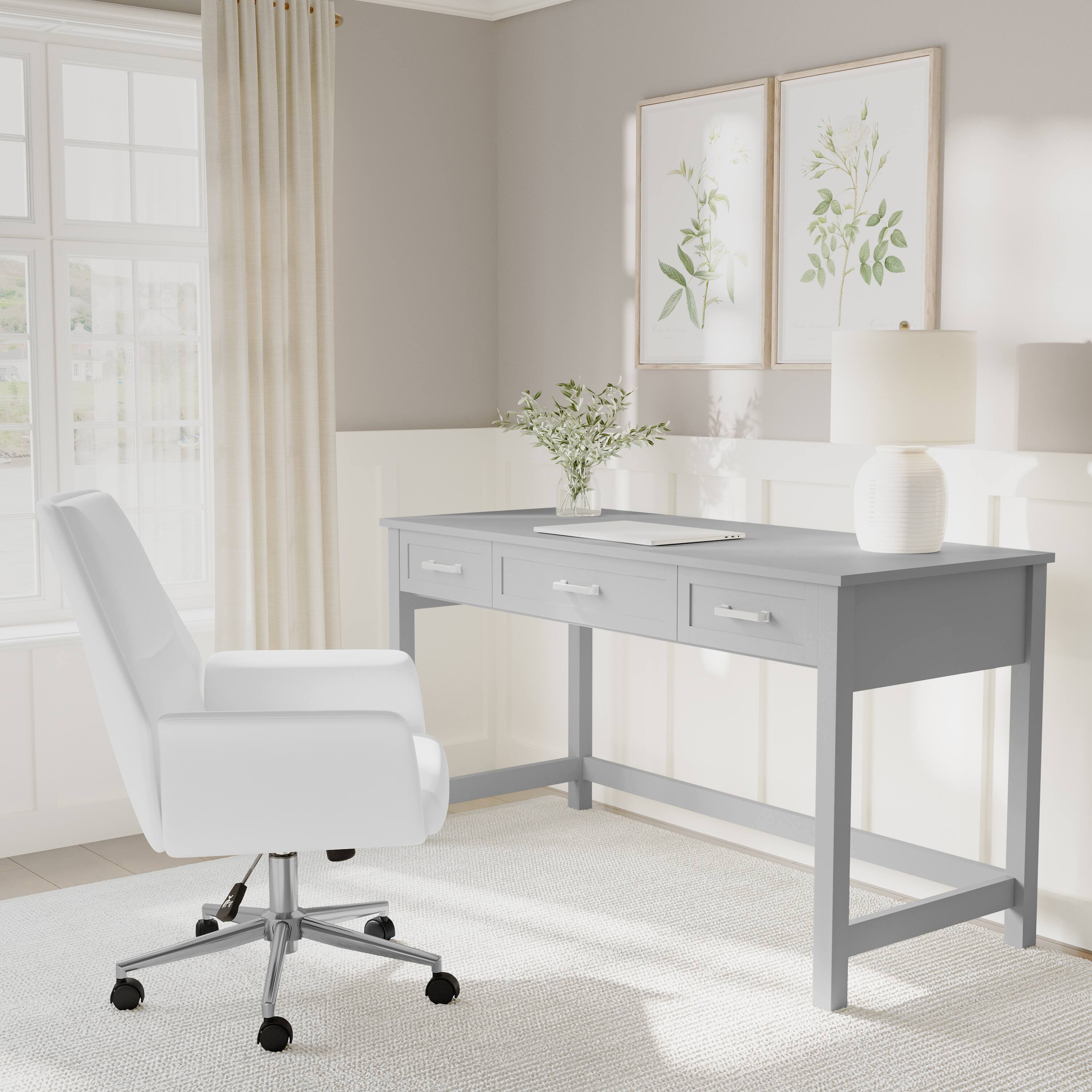 Alt View 1. Martha Stewart - Hutton Shaker Style Home Office Desk with 3 Drawers - Gray Frame/Brushed Nickel Hardware.