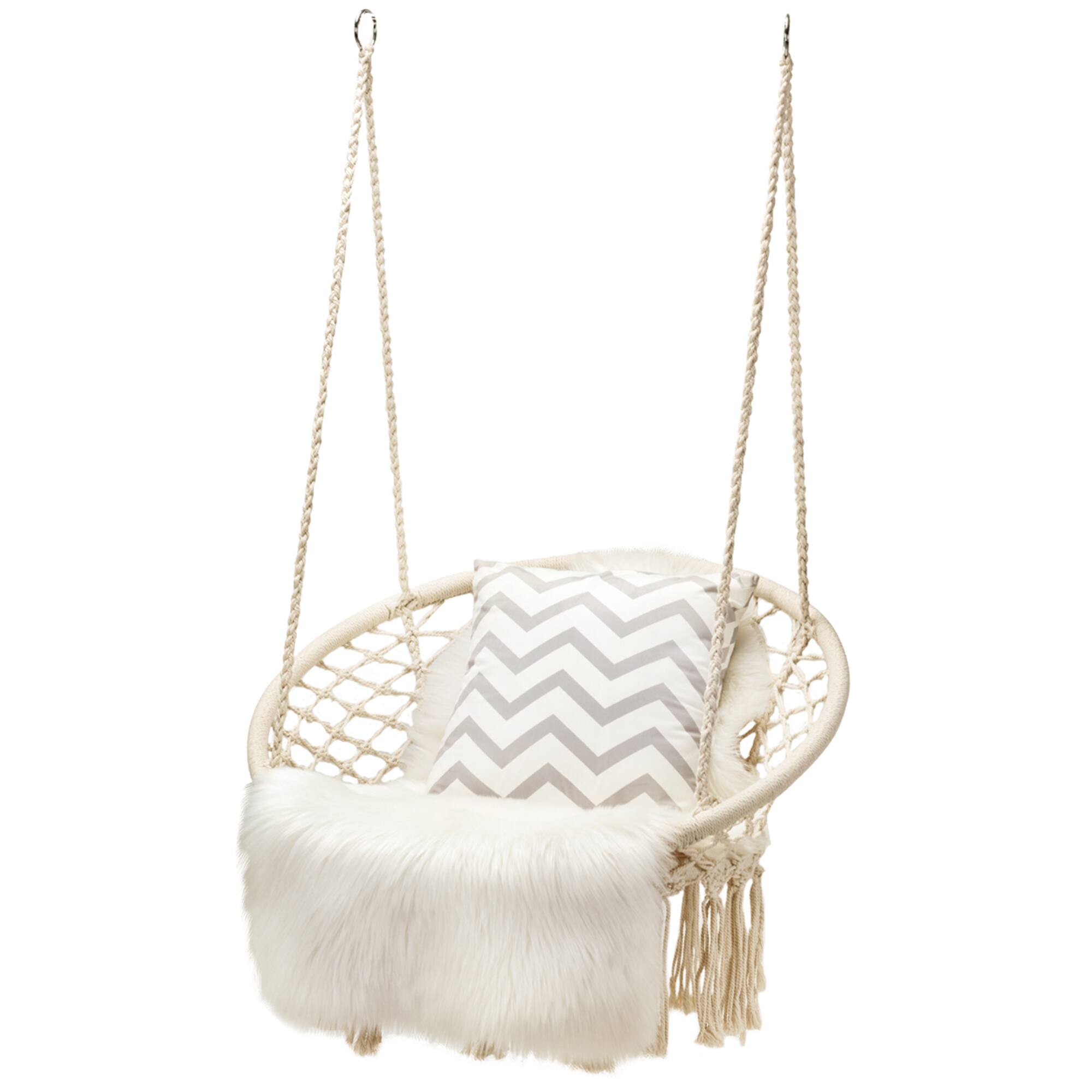 Alt View 5. Gymax - Gymax Hammock Chair Hanging Cotton Rope Macrame Swing Chair Indoor Outdoor Beige - Beige.