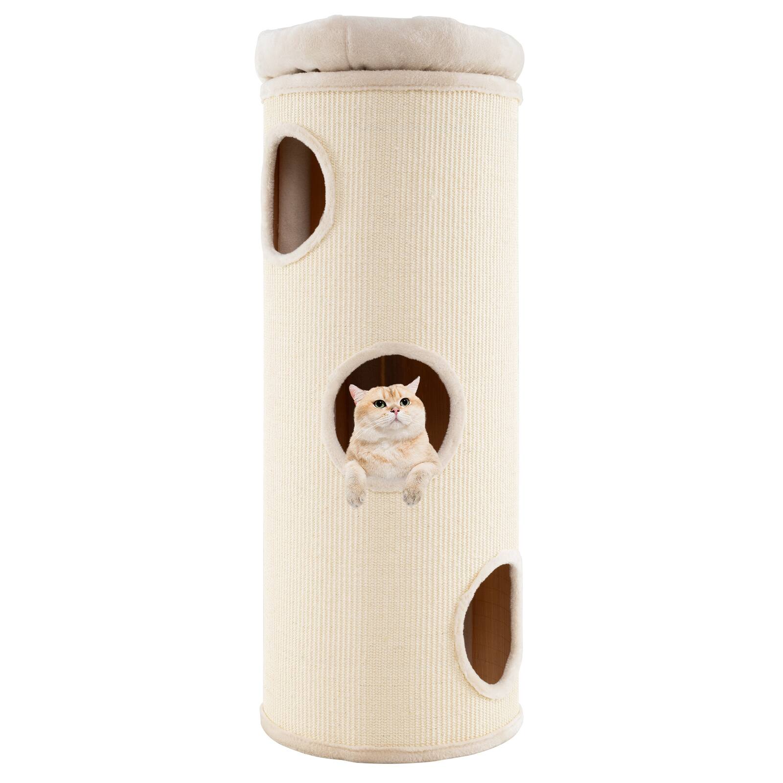 Alt View 8. Gymax - Gymax 49'' Barrel-Shaped Kitten Condo w/ Removable Padded Top Perch Bamboo Mat - GYM17334.