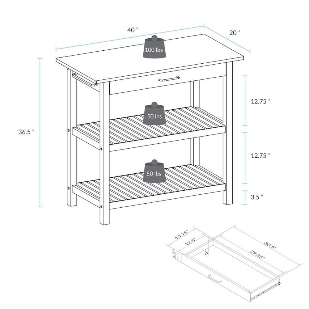 FurniFact - Hunter Green Kitchen Island Table with Storage - Natural / Hunter Green