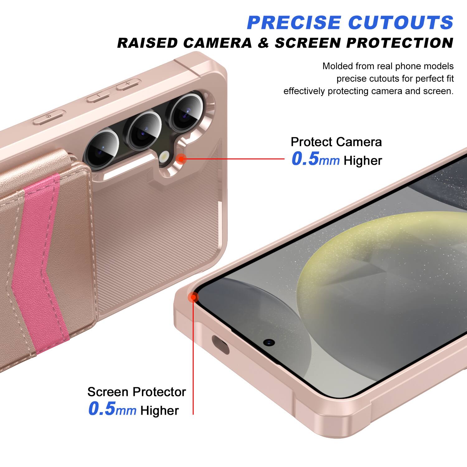 PRECISE CUTOUTS RAISED CAMERA & SCREEN PROTECTION

Molded from real phone models, precise cutouts for perfect fit effectively protecting camera and screen.

Protect Camera 0.5mm Higher

Screen Protector 0.5mm Higher