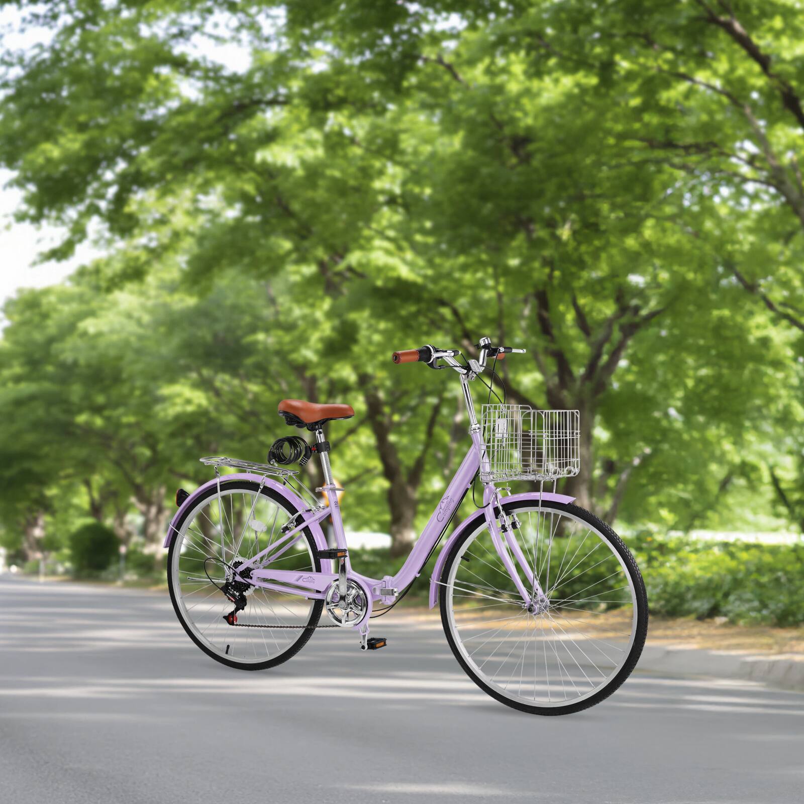 Angle. Winado - 26 Inch Foldable Bike Folding Bicycle,7 Speed Foldable Cruiser Bicycle Purple - PURPLE.